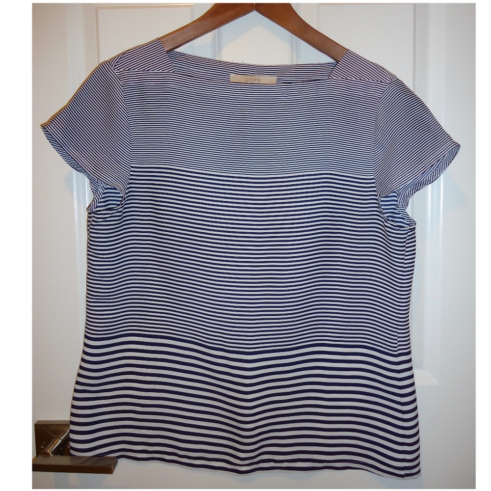 Ann Taylor LOFT Navy/ White Striped Silky Blouse
